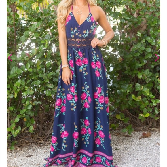 Pink Lily Dresses & Skirts - This Story Never Ends Maxi Dress Navy